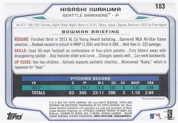 2014 Bowman #103 Hisashi Iwakuma Back
