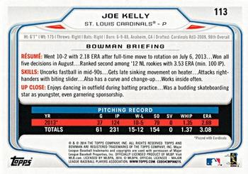 2014 Bowman #113 Joe Kelly Back