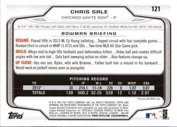 2014 Bowman #121 Chris Sale Back