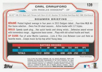 2014 Bowman #139 Carl Crawford Back