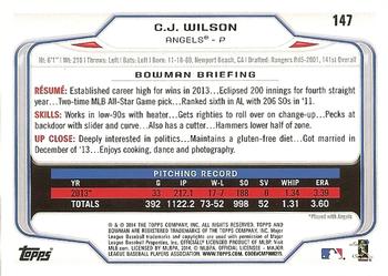 2014 Bowman #147 C.J. Wilson Back