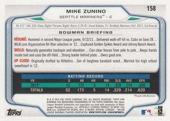 2014 Bowman #158 Mike Zunino Back