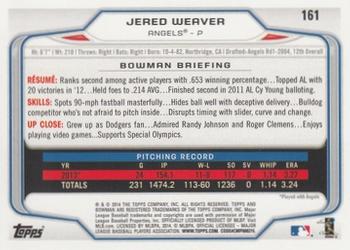 2014 Bowman #161 Jered Weaver Back