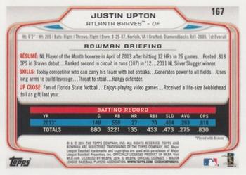 2014 Bowman #167 Justin Upton Back