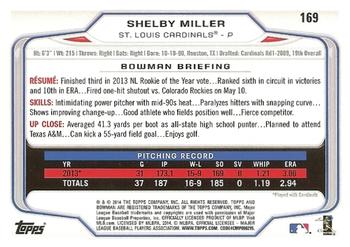 2014 Bowman #169 Shelby Miller Back