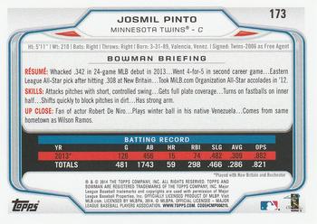 2014 Bowman #173 Josmil Pinto Back
