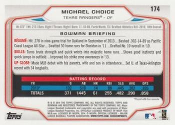 2014 Bowman #174 Michael Choice Back