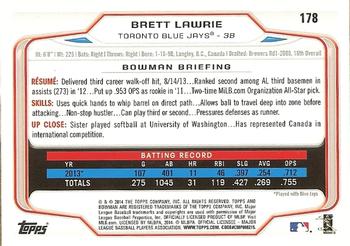 2014 Bowman #178 Brett Lawrie Back