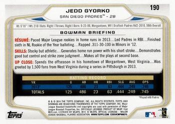 2014 Bowman #190 Jedd Gyorko Back