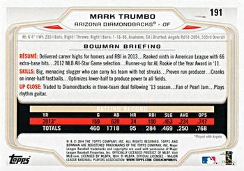 2014 Bowman #191 Mark Trumbo Back