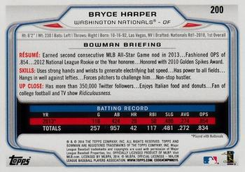 2014 Bowman #200 Bryce Harper Back