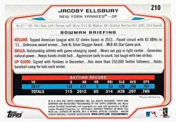 2014 Bowman #210 Jacoby Ellsbury Back