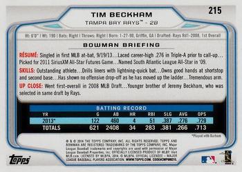 2014 Bowman #215 Tim Beckham Back