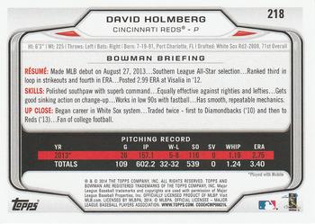 2014 Bowman #218 David Holmberg Back