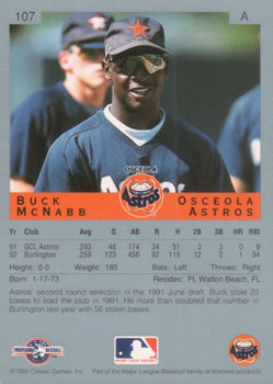 1993 Classic Best #107 Buck McNabb Back