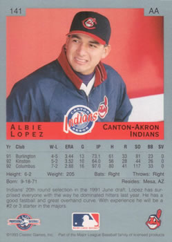 1993 Classic Best #141 Albie Lopez Back