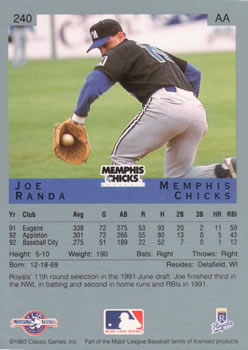 1993 Classic Best #240 Joe Randa Back
