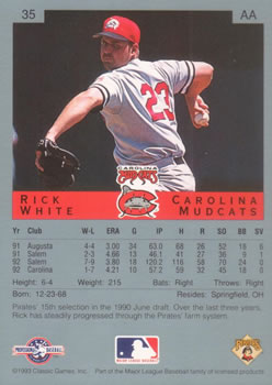 1993 Classic Best #35 Rick White Back
