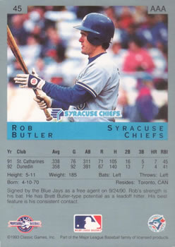 1993 Classic Best #45 Rob Butler Back