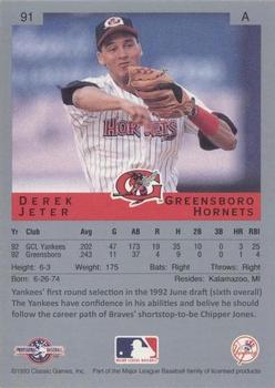1993 Classic Best #91 Derek Jeter Back
