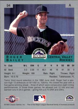 1993 Classic Best #94 Roger Bailey Back