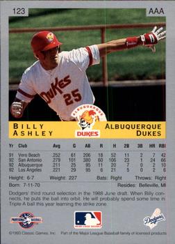 1993 Classic Best #123 Billy Ashley Back