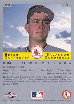 1993 Classic Best #129 Brian Carpenter Back