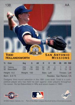 1993 Classic Best #138 Todd Hollandsworth Back