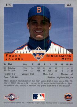 1993 Classic Best #139 Frank Jacobs Back