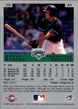 1993 Classic Best #169 Brent Bowers Back