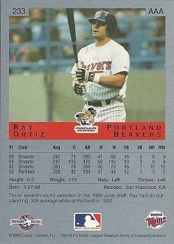 1993 Classic Best #233 Ray Ortiz Back