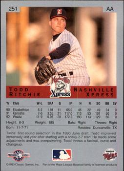 1993 Classic Best #251 Todd Ritchie Back