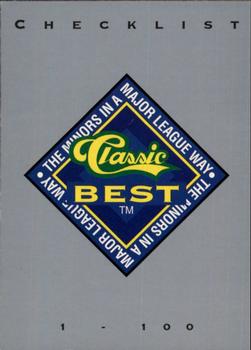 1993 Classic Best #297 Checklist: 1-100 Front