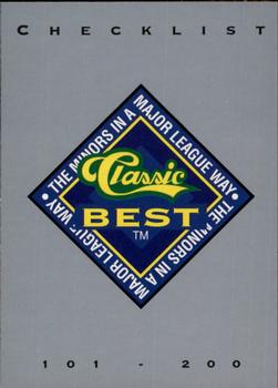 1993 Classic Best #298 Checklist: 101-200 Front
