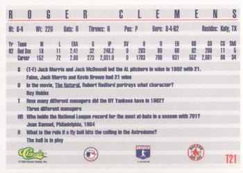1993 Classic #T21 Roger Clemens Back