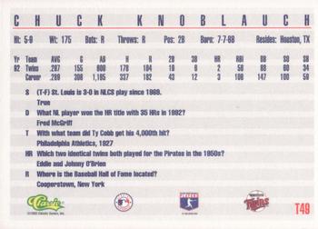 1993 Classic #T49 Chuck Knoblauch Back