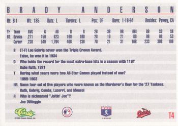 1993 Classic #T4 Brady Anderson Back
