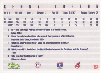 1993 Classic #T54 Kenny Lofton Back
