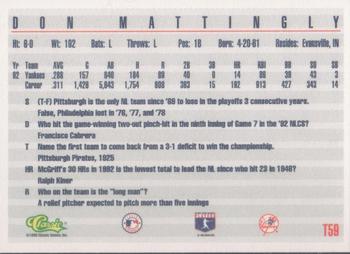 1993 Classic #T59 Don Mattingly Back