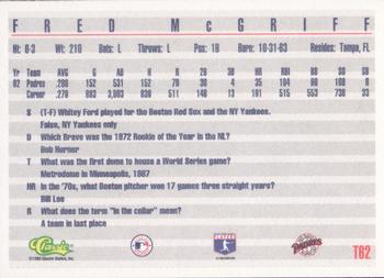 1993 Classic #T62 Fred McGriff Back