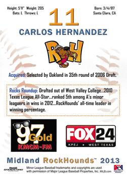 2013 Grandstand Midland RockHounds #NNO Carlos Hernandez Back