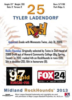 2013 Grandstand Midland RockHounds #NNO Tyler Ladendorf Back