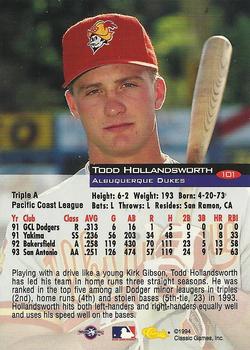 1994 Classic #101 Todd Hollandsworth Back
