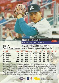 1994 Classic #103 Kurt Miller Back