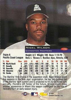 1994 Classic #106 Nigel Wilson Back