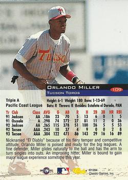 1994 Classic #109 Orlando Miller Back