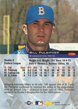 1994 Classic #110 Bill Pulsipher Back