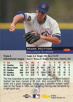 1994 Classic #117 Mark Hutton Back