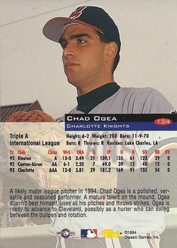 1994 Classic #124 Chad Ogea Back