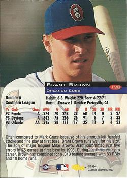 1994 Classic #128 Brant Brown Back